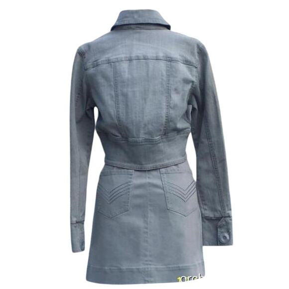 Cache Blue Gray Denim Wrap Ruched Skirt Off Set Side Zip Pull Stretch $98 NWT - Picture 4 of 4